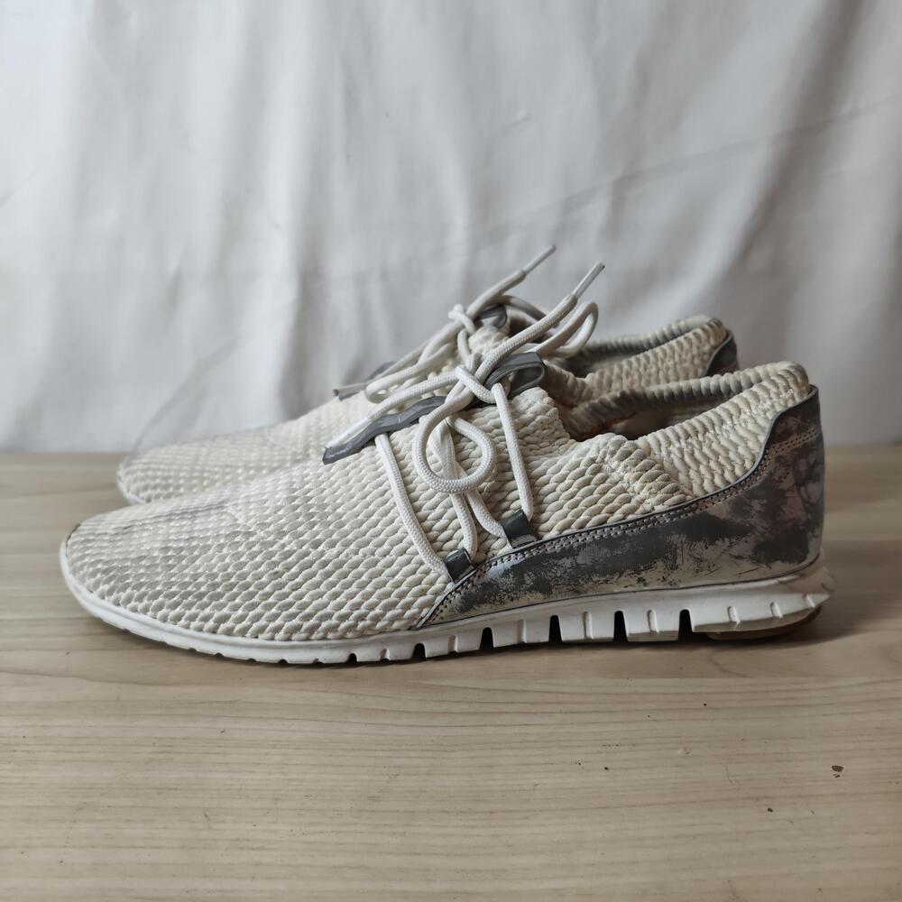 Cole Haan ZEROGRAND Shoes Womens Size 9.5 White Knit Metallic Comfort Sneakers